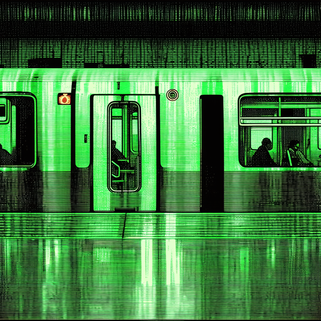 Urban Woodcut Print: City subway in financial district