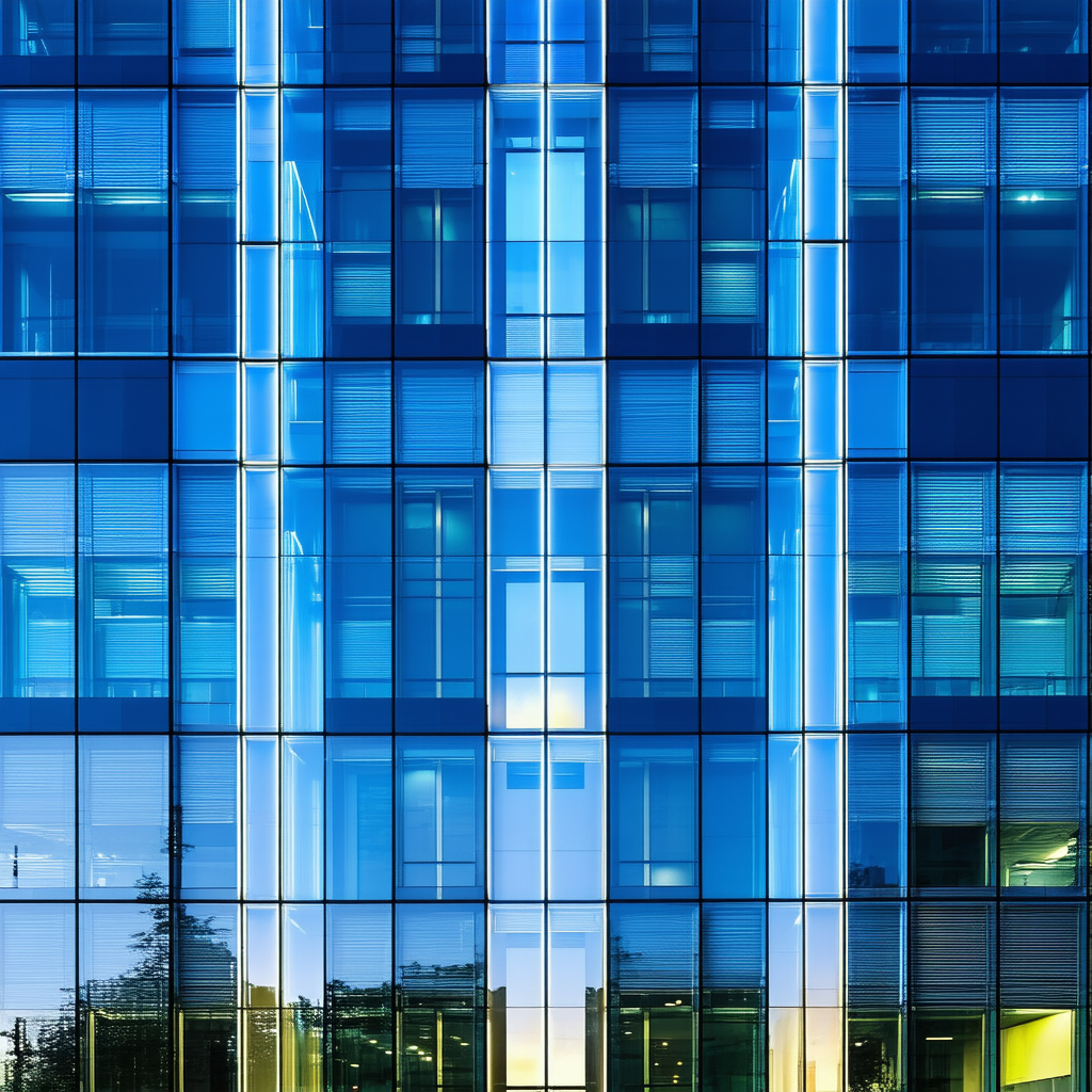 Urban Minimalist Design: Glass Office Tower With Artistic Facade With Tall Building