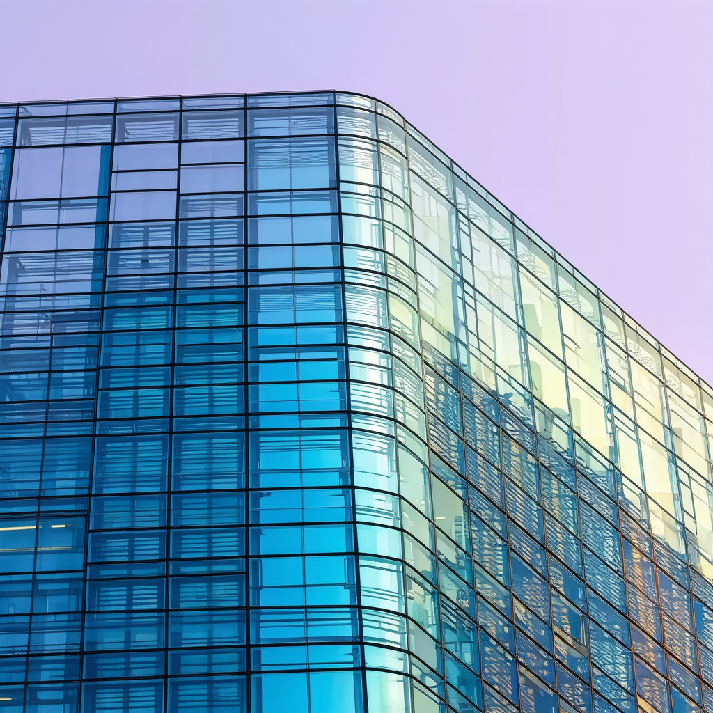 Urban Graphic Design: Glass Office Tower With Artistic Facade With Large, Blue