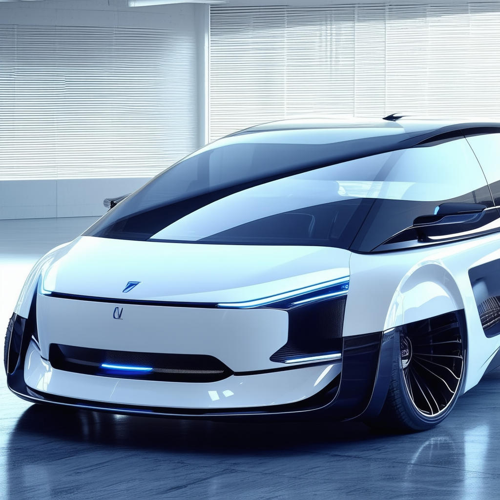 Tech Digital Illustration: Innovative Electric Vehicle Design With White Futuristic