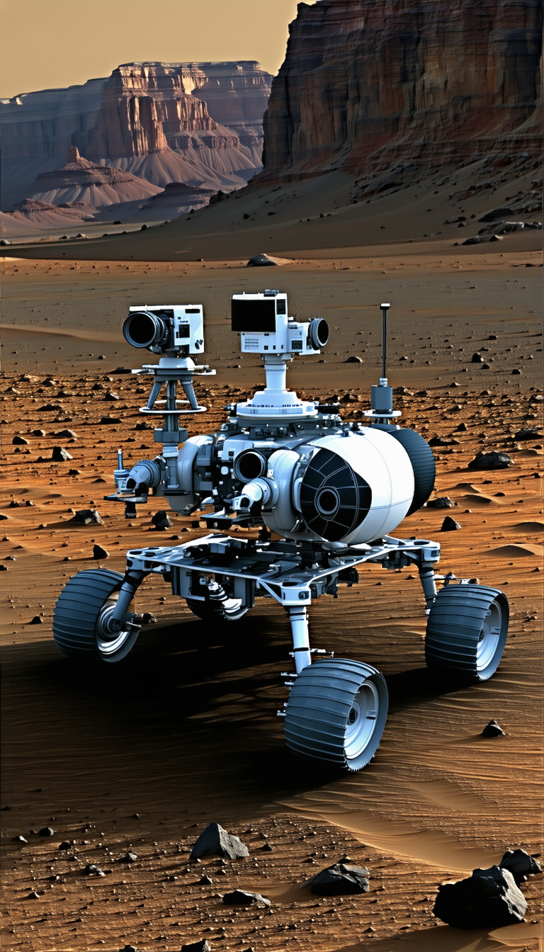 A White Robotic Vehicle With A Large Camera On Its Front