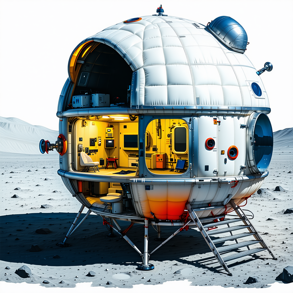 A Large White Spacecraft Is Sitting On A Rocky Surface, With A Small Dome On Top