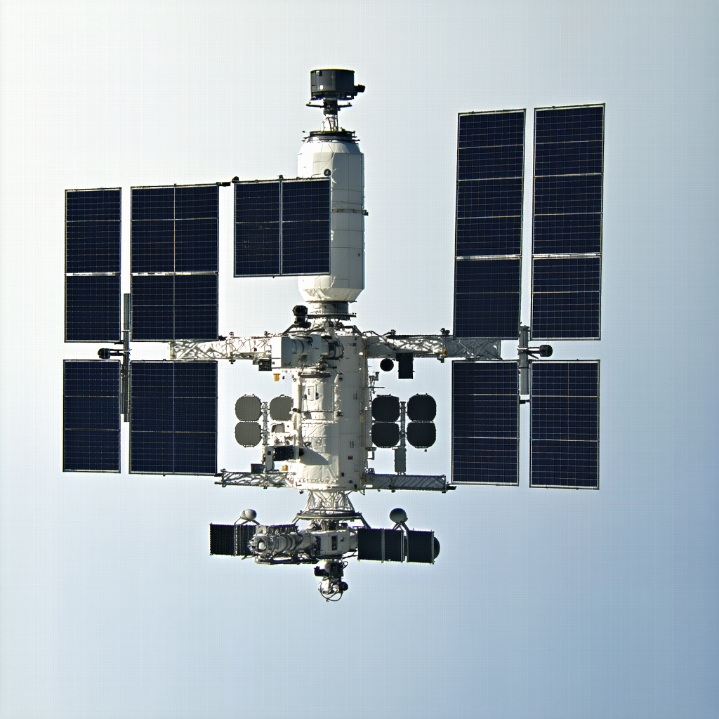 A Space Shuttle Is Flying Through The Sky, With Its Solar Panels Open
