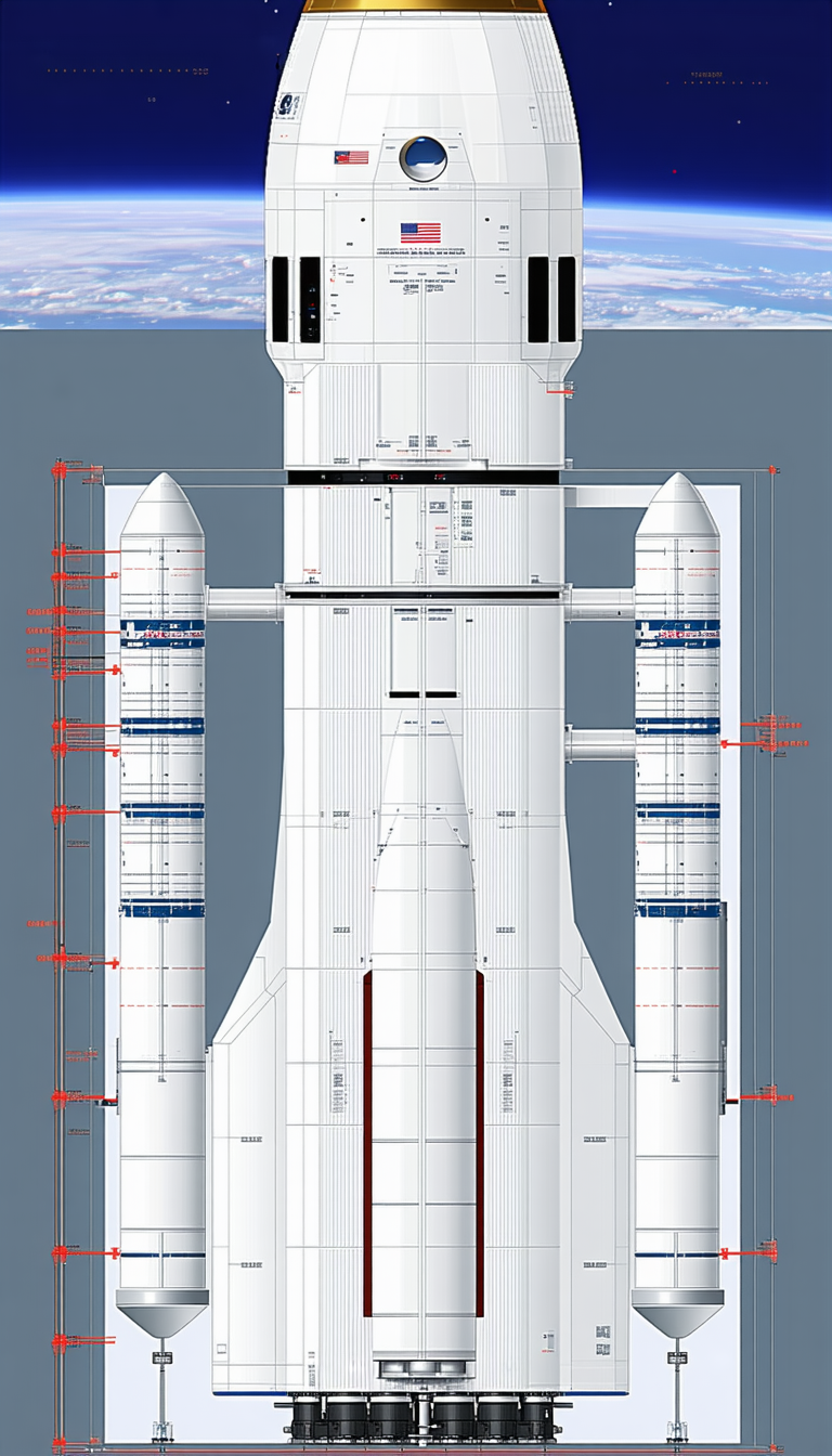 A White Rocket Ship Is Shown In A Blue And White Drawing
