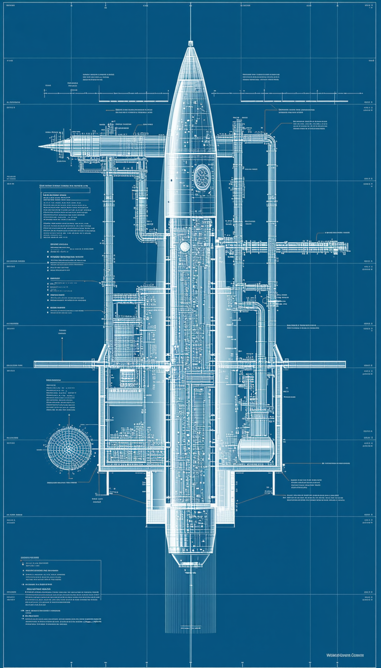 The Image Is A Blueprint Of A Large Structure, Possibly A Spacecraft Or A Building