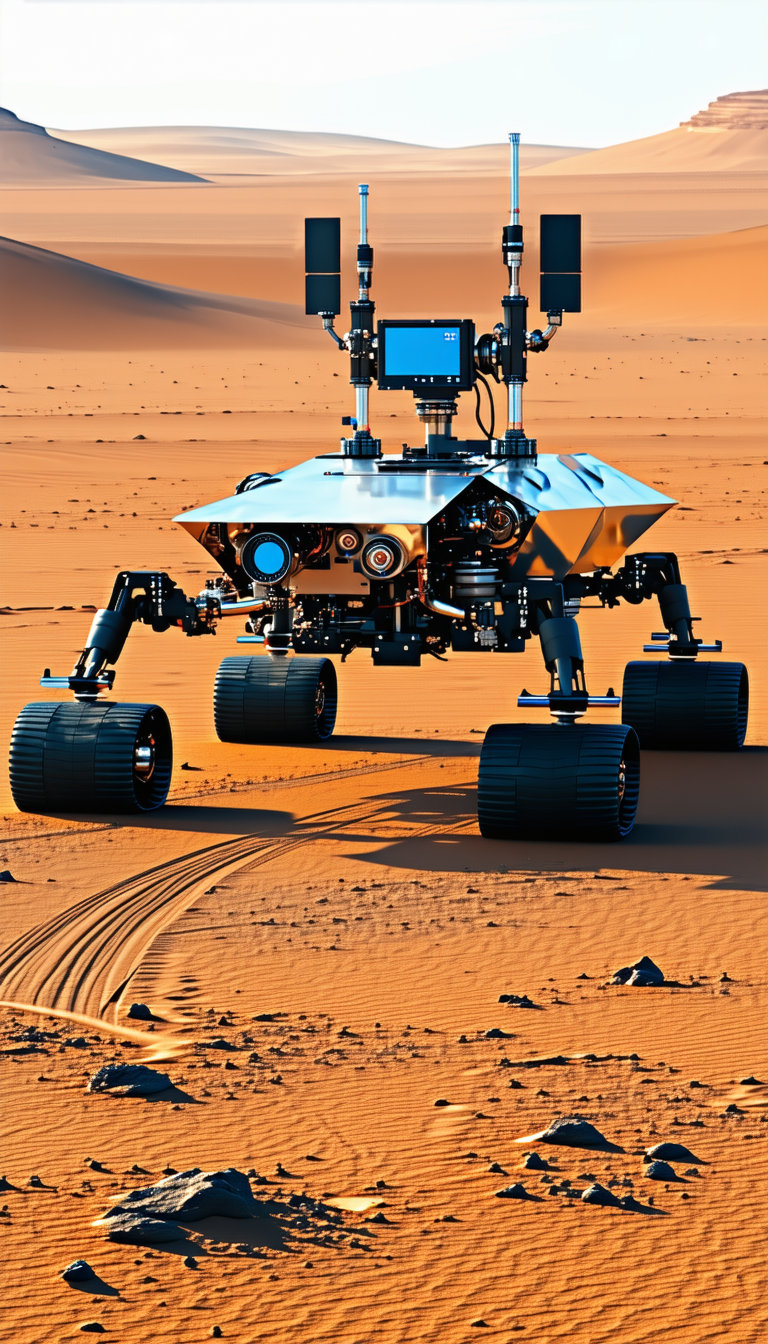 A Large Robotic Vehicle With A Dome-shaped Top, Driving Across A Sandy Terrain