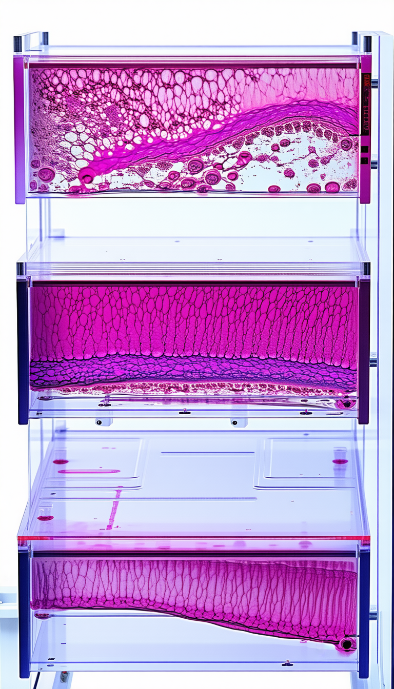 A Display Case With Two Sections, Each Containing A Different Colored Substance