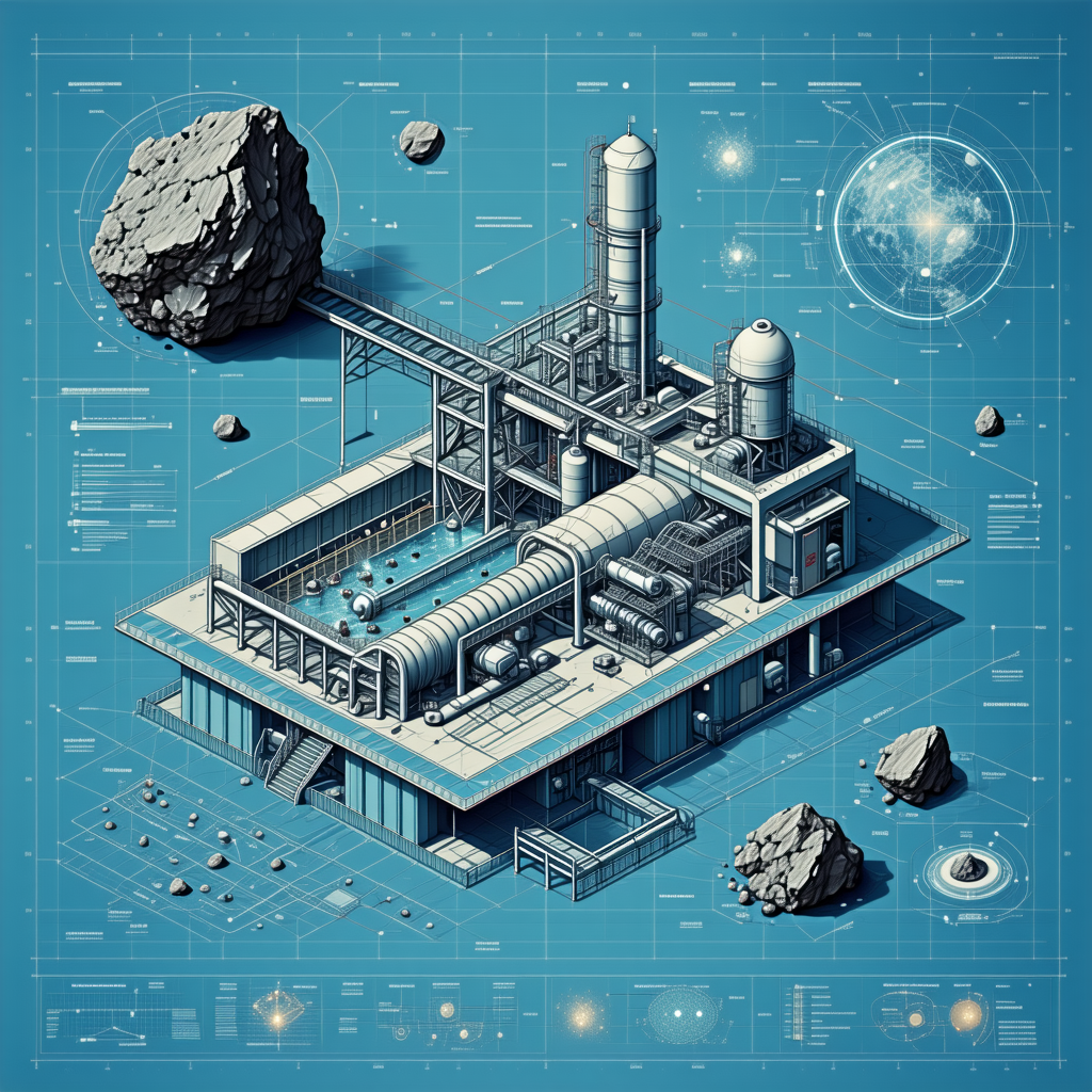 The Image Is A Blueprint Of A Factory, Featuring A Large Industrial Building With A Smokestack