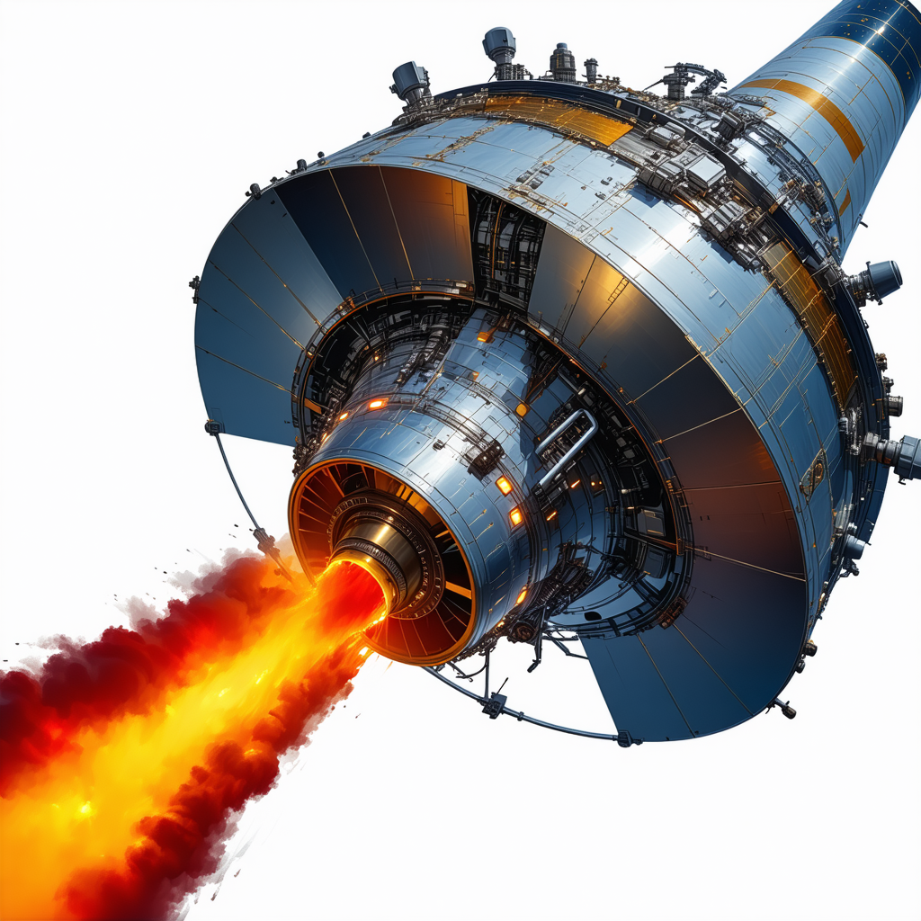 A Rocket Ship Is Shown In A Close-up View, With Its Engine And Exhaust Visible