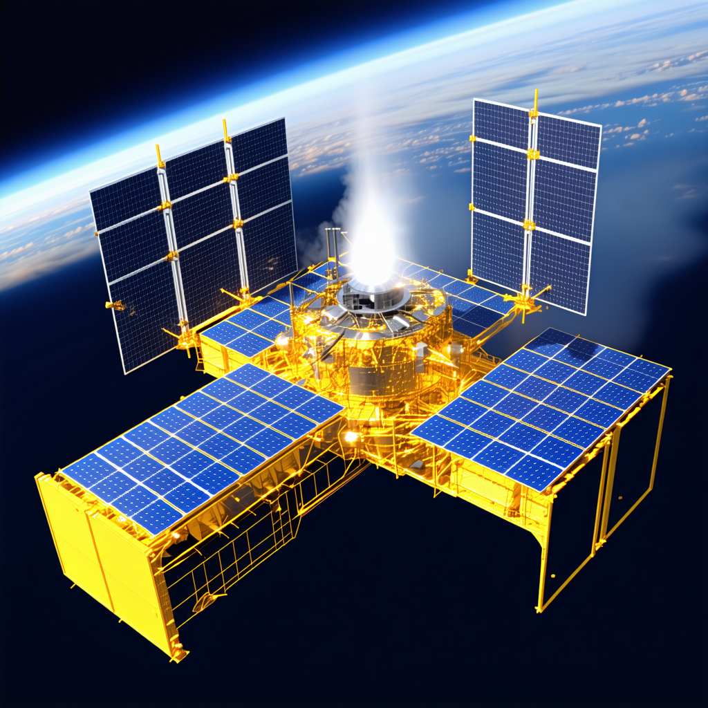 A Large, Yellow Space Station With A Blue And Black Design