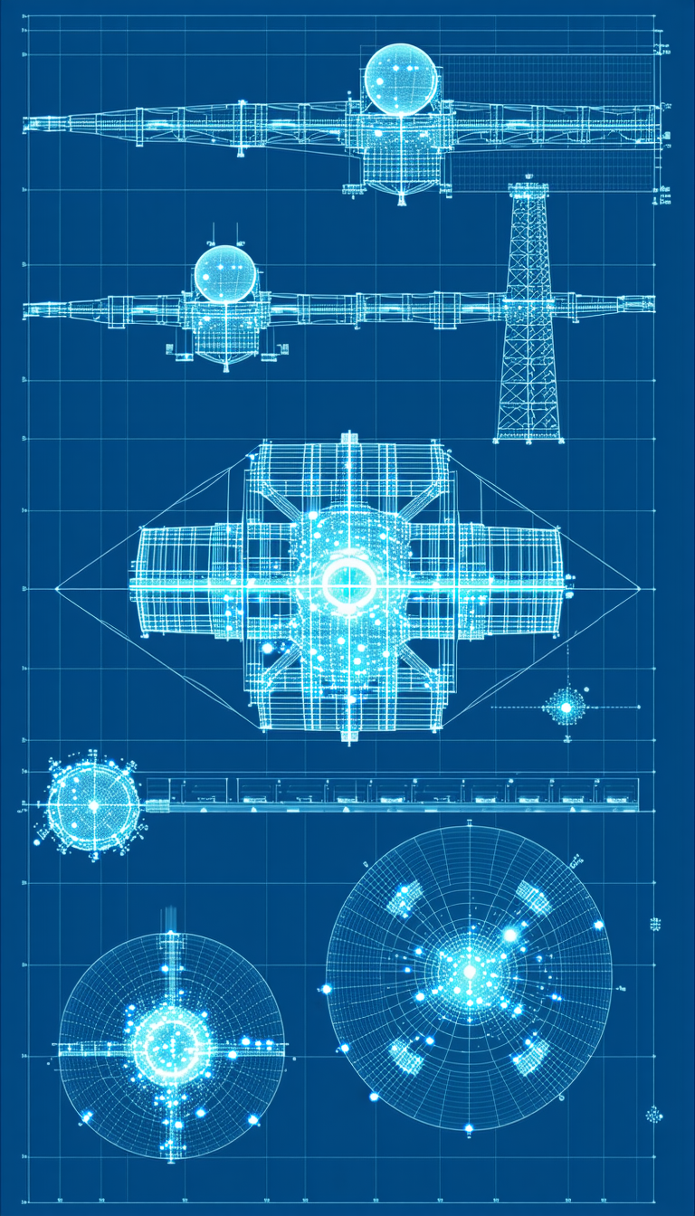A Blue Drawing Of A Space Station Is Displayed