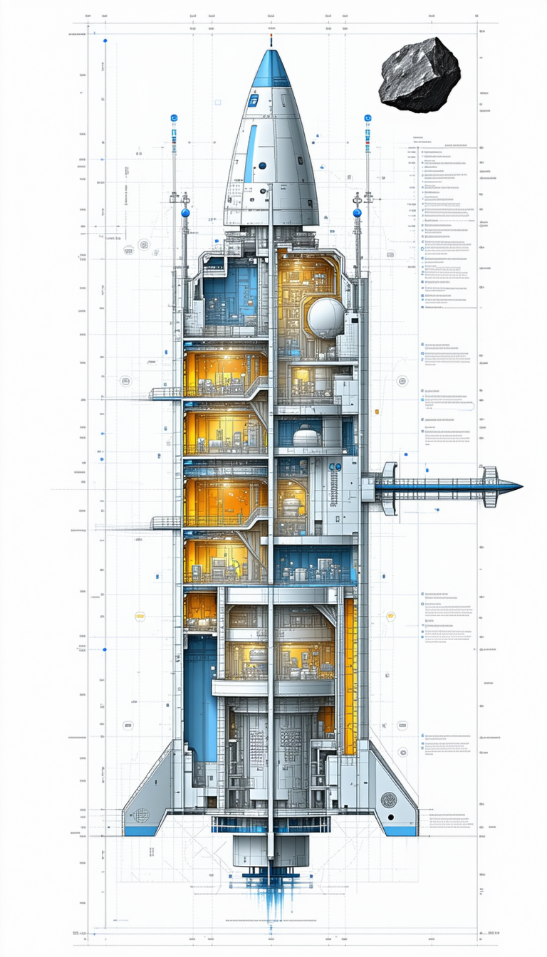 A Large, Detailed Drawing Of A Space Station Is Displayed