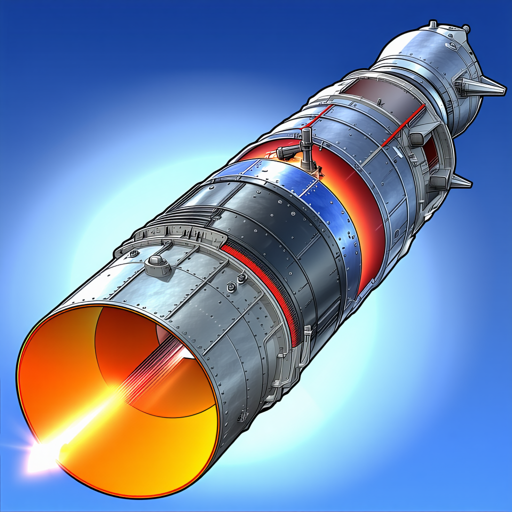 A Rocket Is Shown In A Cartoon Drawing, With A Bright Orange Exhaust Trail Coming From It