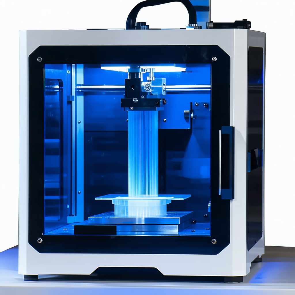 A Blue 3d Printer Is In The Process Of Printing A Plastic Object
