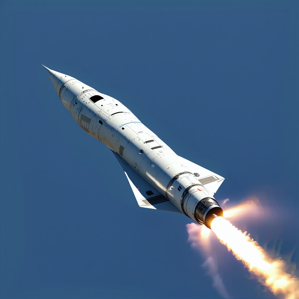 A Rocket Is Flying Through The Sky, Leaving A Trail Of Smoke Behind It