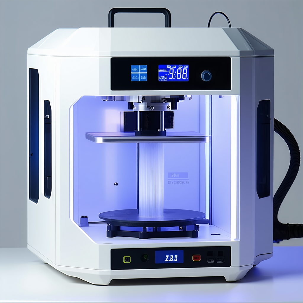 A White 3d Printer With A Blue Display, Sitting On A White Table