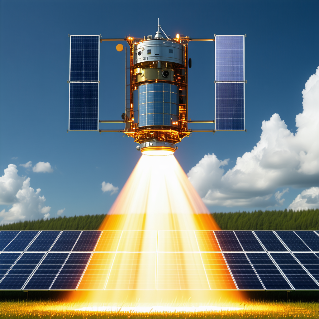 A Space Shuttle With A Solar Panel On Its Side, Flying Through The Sky