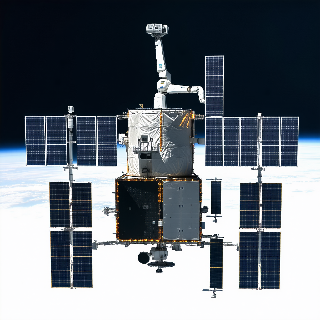 A Space Station With A Large Satellite Dish On Top
