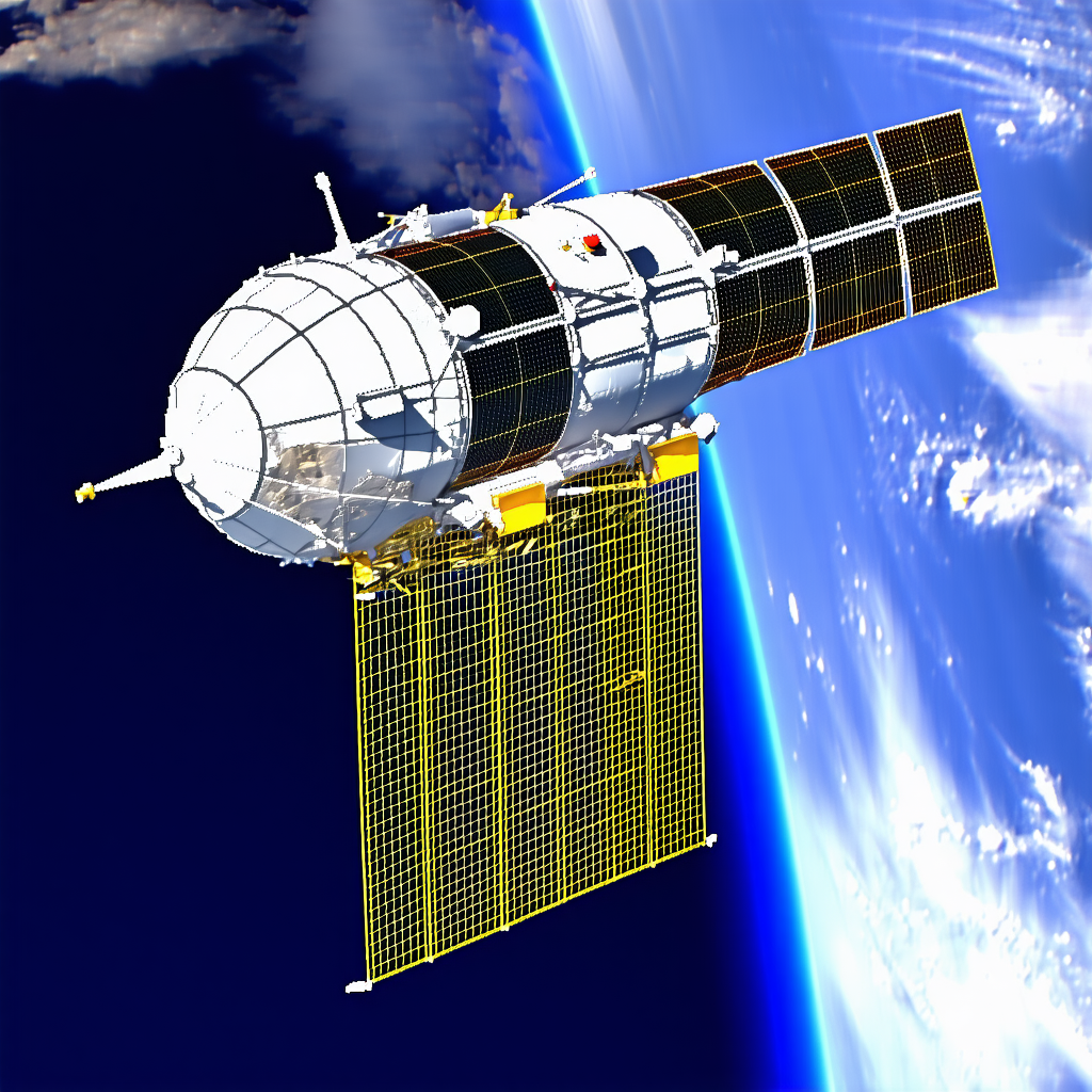 A Space Station With A Large Satellite Dish On Its Side