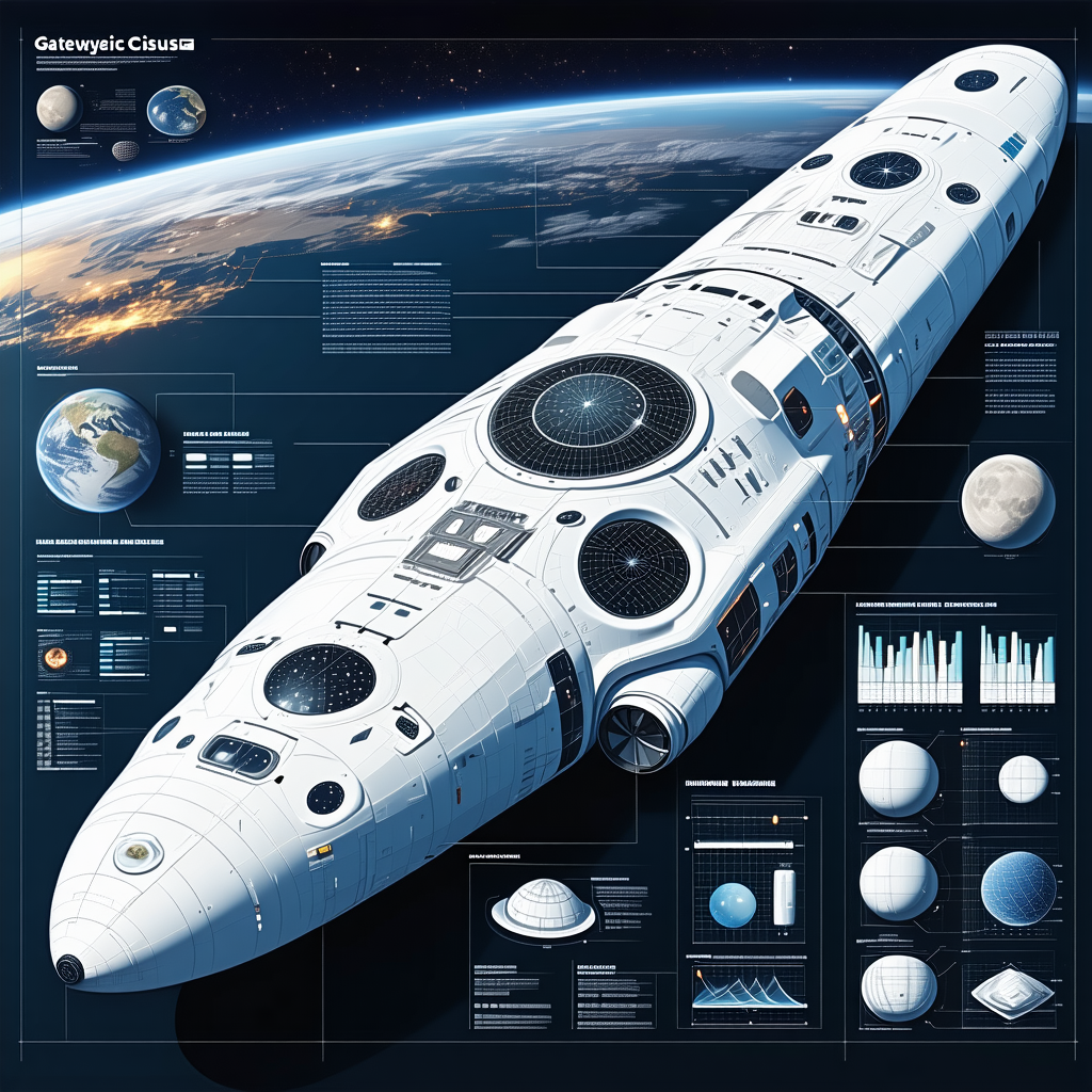 A Large White Space Ship Is Shown In A Diagram, With A Detailed View Of Its Various Parts