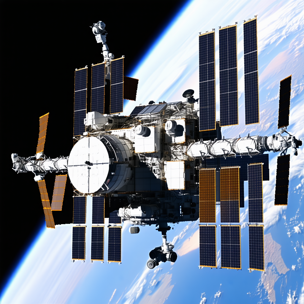A Space Shuttle With A Large Satellite Dish On Its Side, Flying Through The Sky