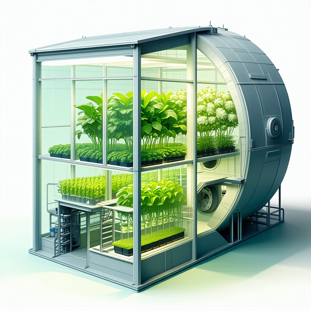 A Large, Cylindrical Structure With A Glass Front, Housing A Variety Of Plants