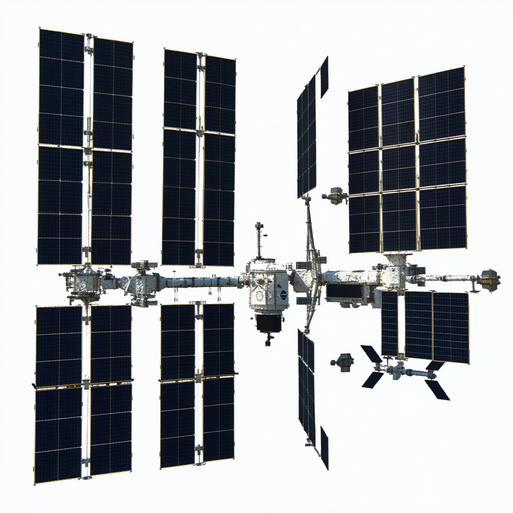 A Large Spacecraft With A Complex Network Of Solar Panels On Its Surface