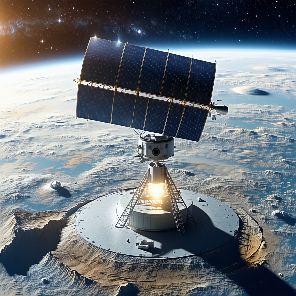A Large Satellite Dish On A White Platform, Which Is Situated On A Rocky Surface
