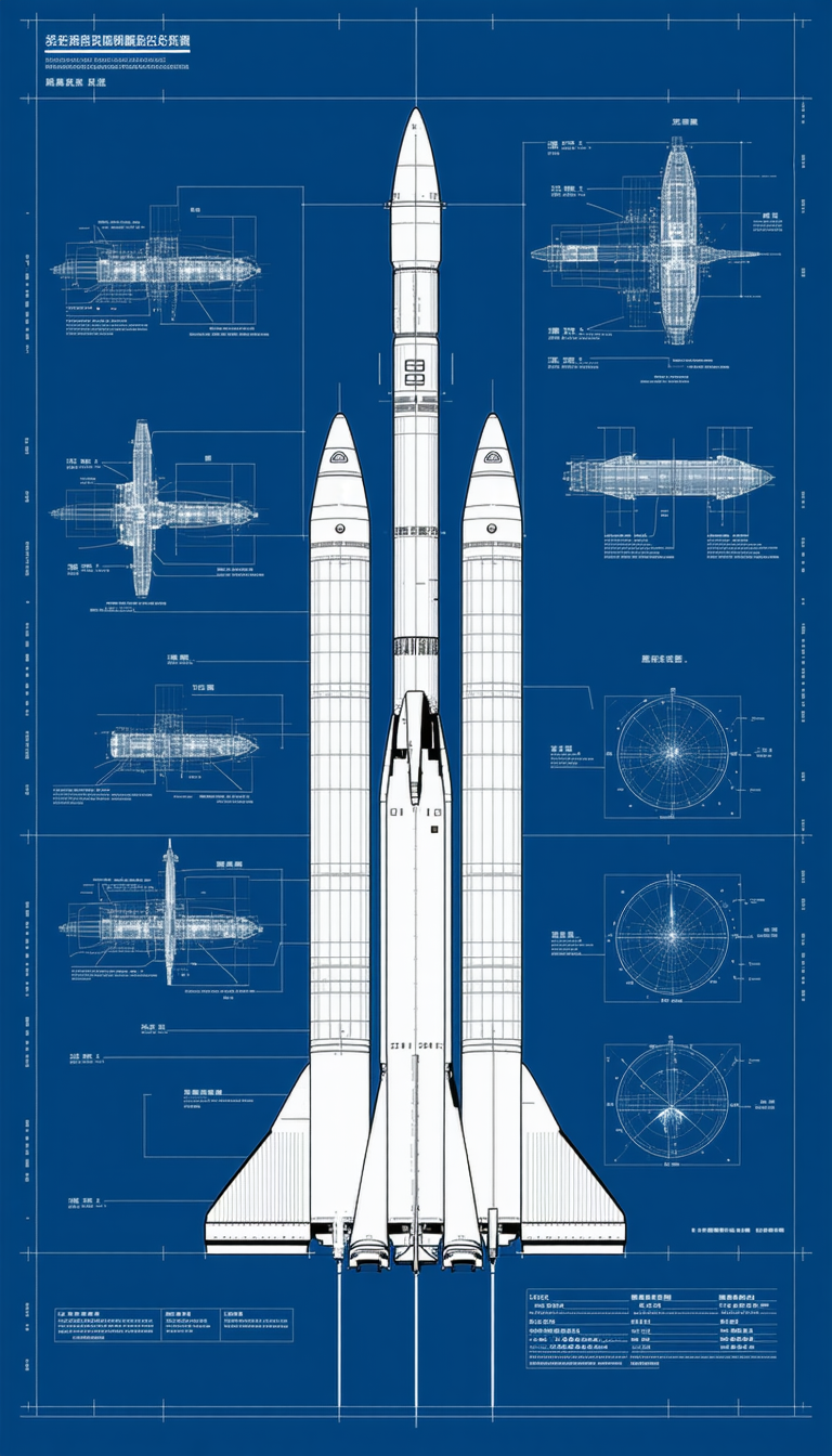 A Large White Rocket Ship Is Shown In A Blue Diagram