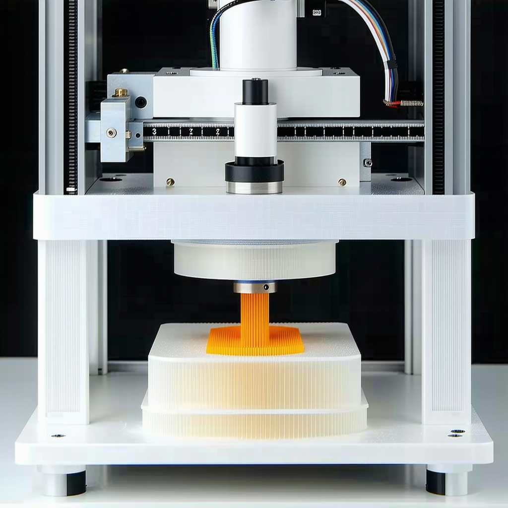A White Machine Is Shown In The Image, With A Yellow Object Placed On Top Of It