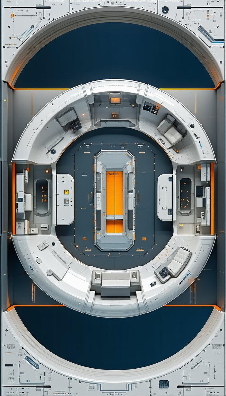 The Image Is A Computer-generated (cgi) Representation Of A Space Station, Showcasing Its Interior