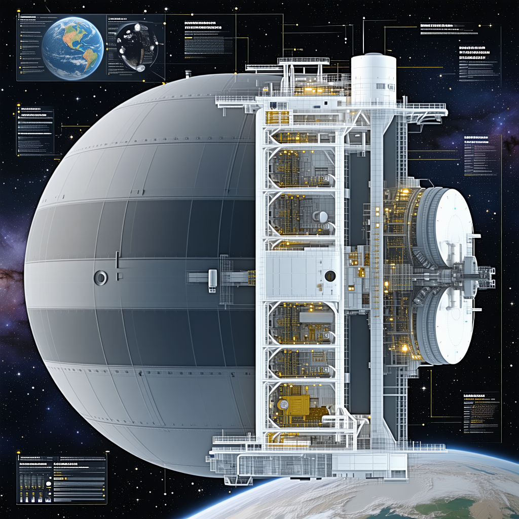 A Large White Structure Is Shown In A Diagram, With A Large Globe In The Background