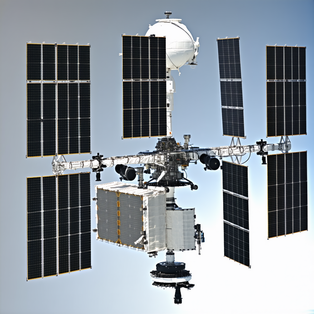 A Large Spacecraft With A White And Black Color Scheme