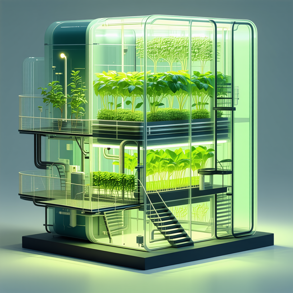 A Large, Futuristic Greenhouse Filled With Various Plants