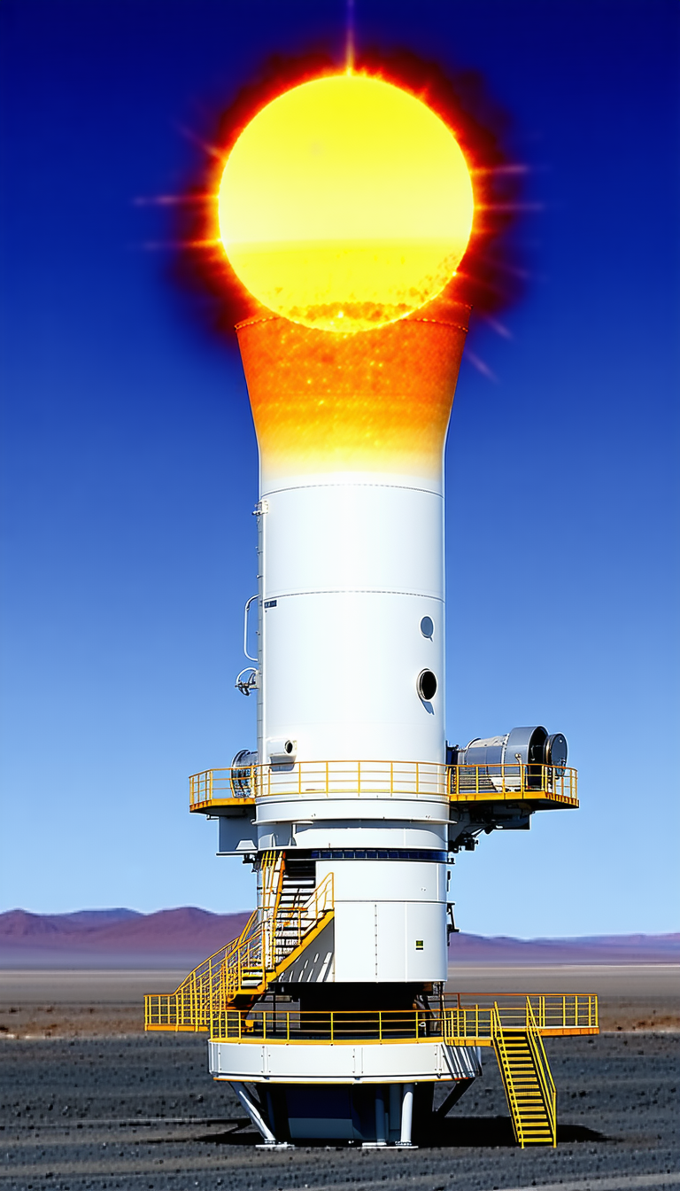 A Large White Tower With A Yellow Sun Painted On It