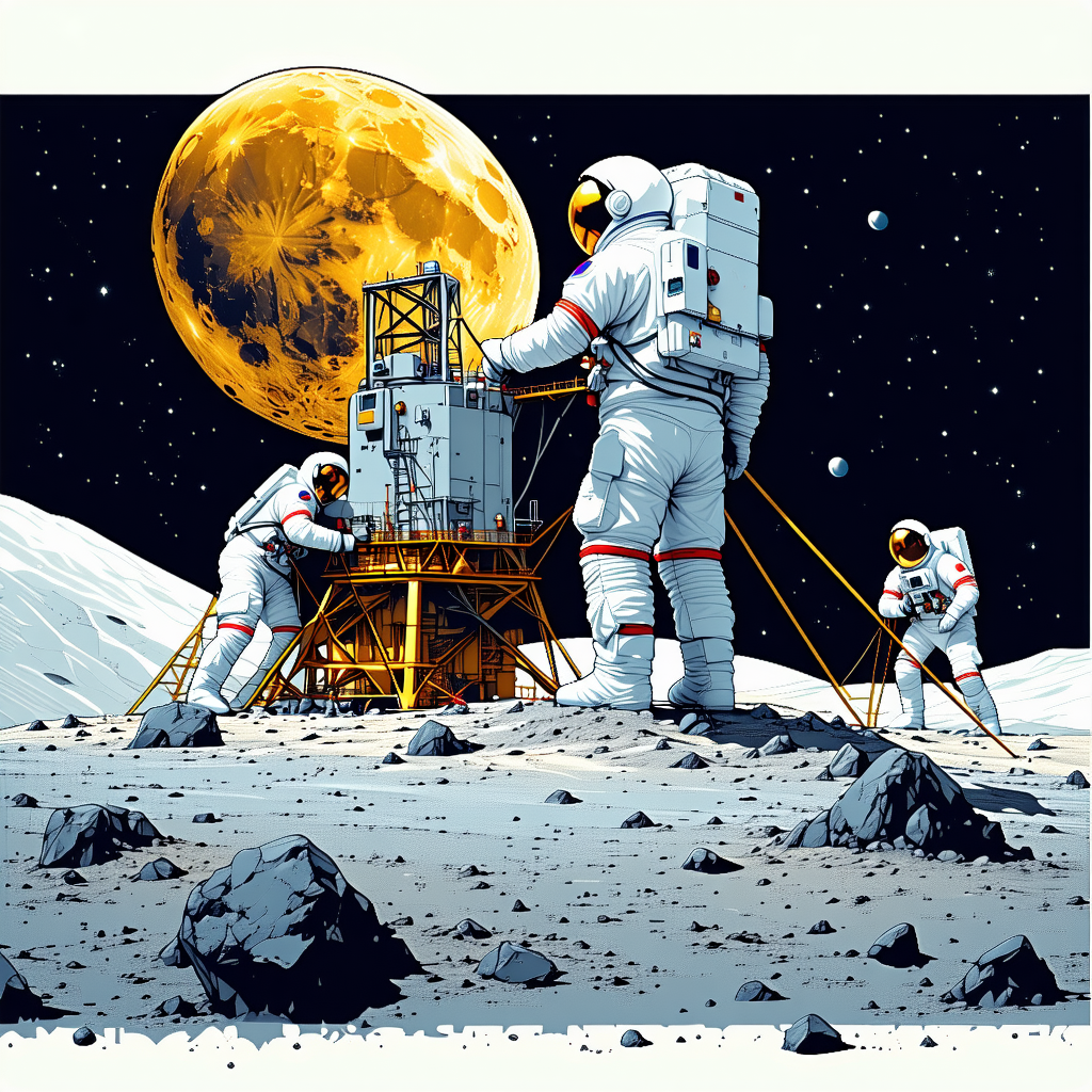 In The Image, There Are Two Astronauts Standing On The Moon, Working On A Space Station