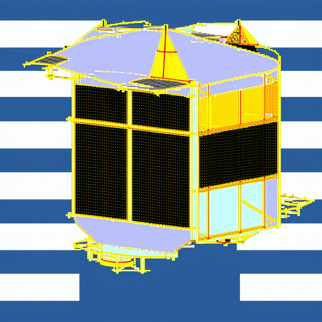 A Small, White, And Blue Spacecraft With A Dome-shaped Top