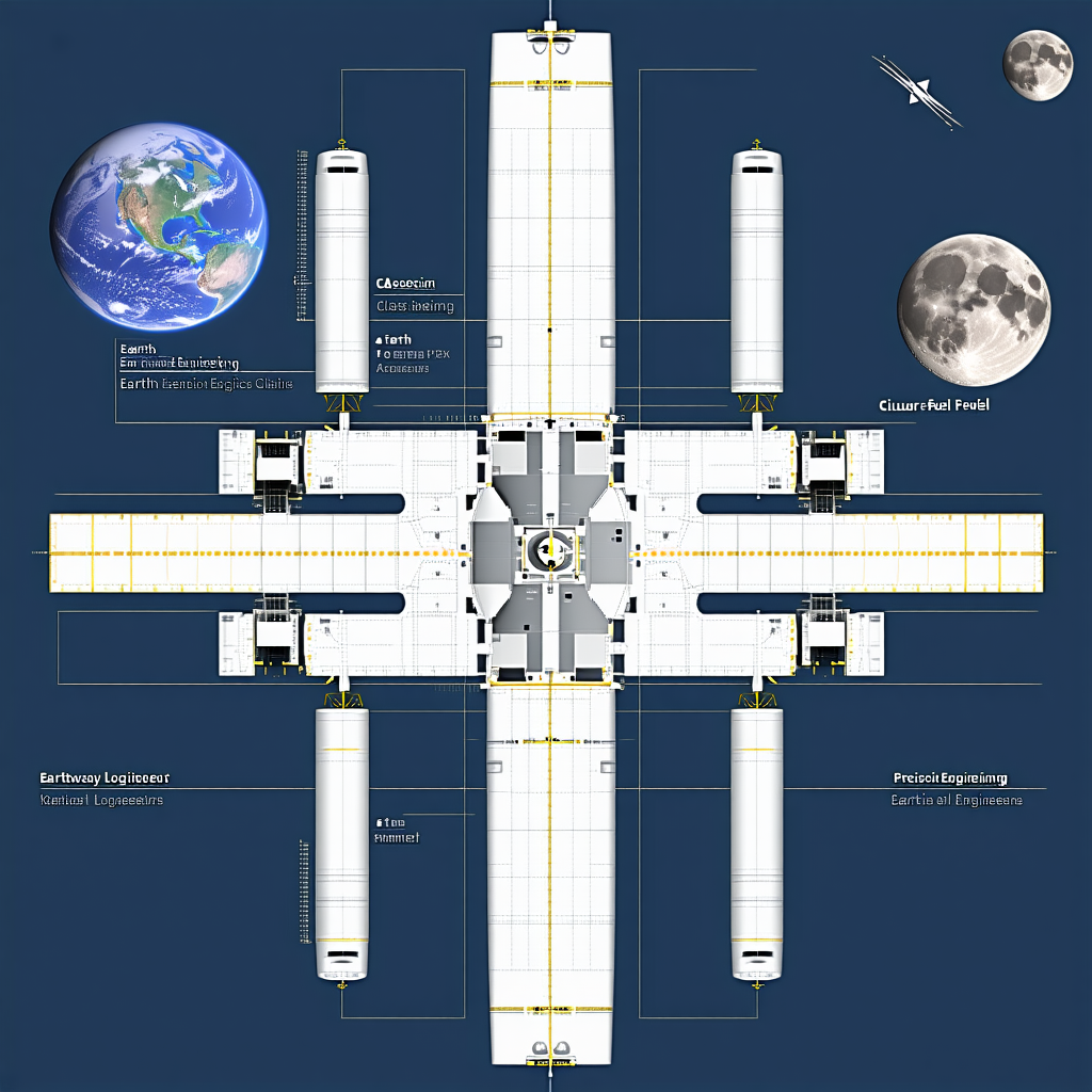 A Large White Spacecraft Is Shown In A Blue Background