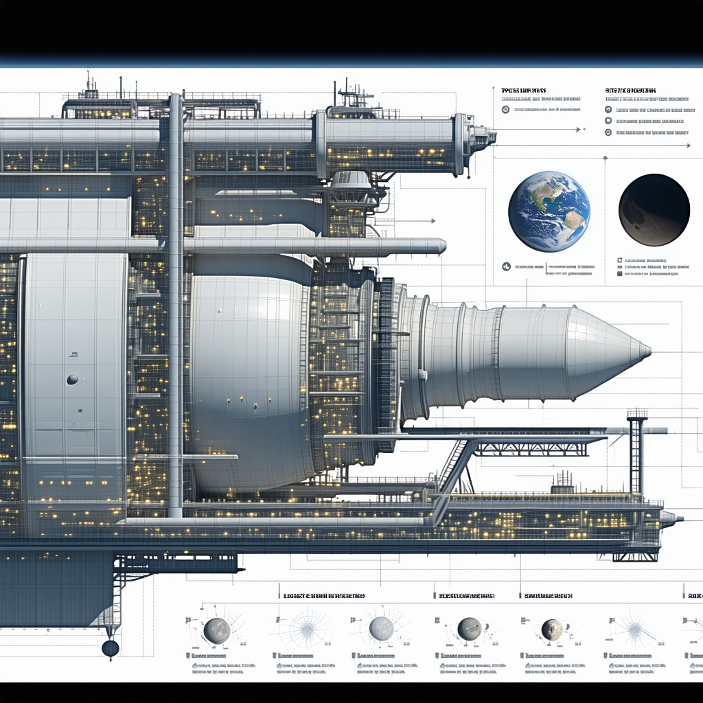 The Image Is A Detailed Drawing Of A Space Station, Showcasing Its Various Components