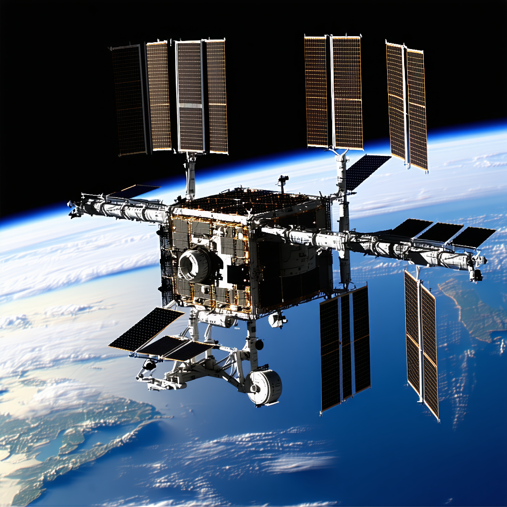 A Space Shuttle With A Large Satellite Dish On Top Of It