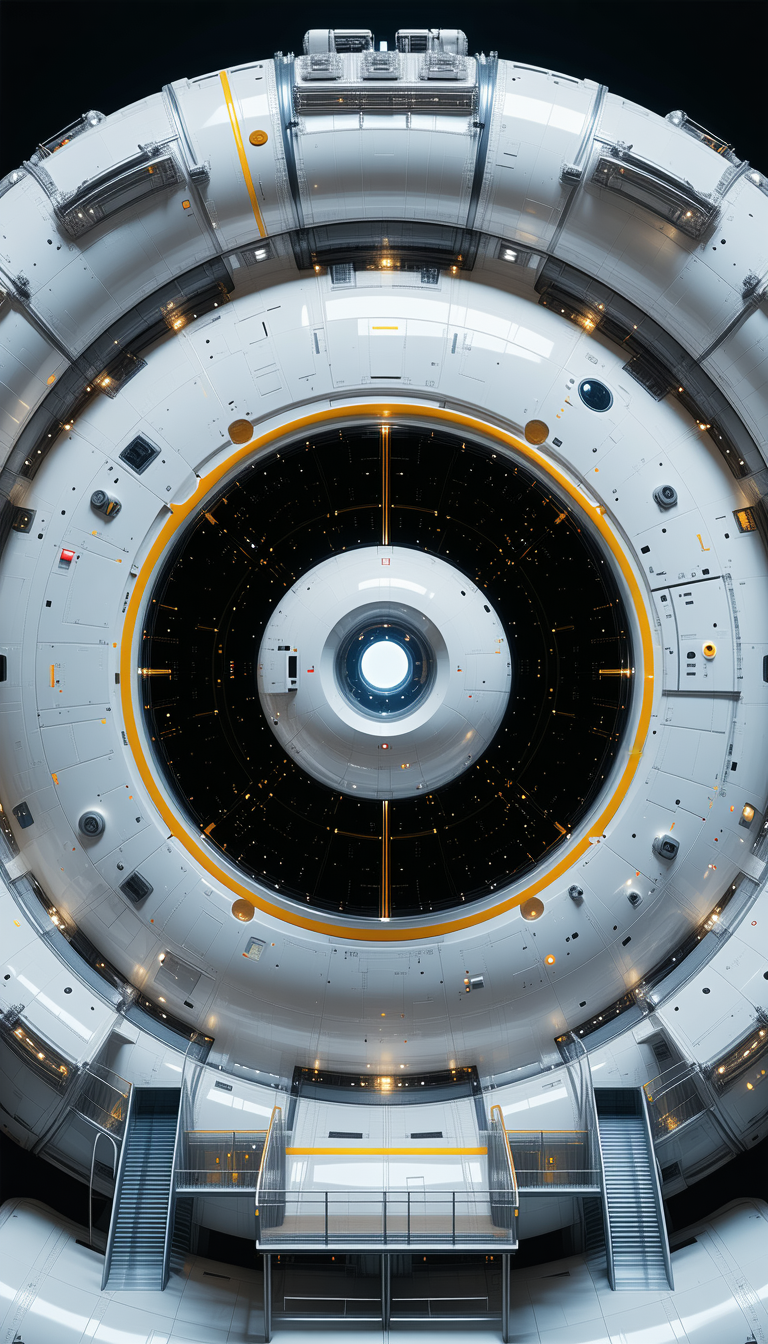 The Image Is A Close-up Of A Large, Round, White Structure With A Black Center