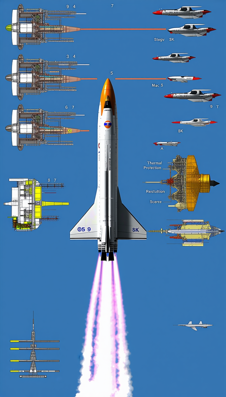 A Space Shuttle Is Shown In A Diagram, With A Rocket Booster Attached To The Bottom