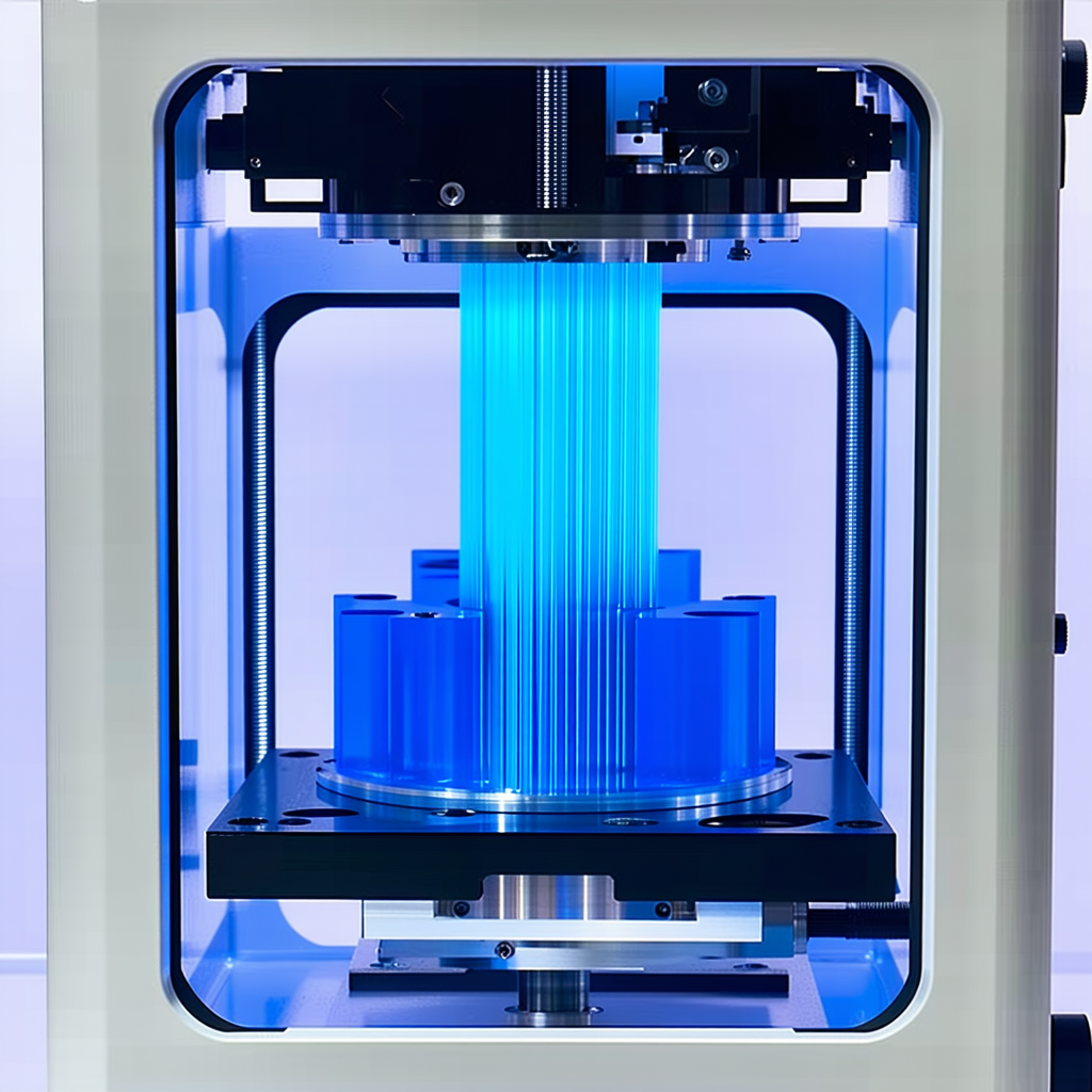 A Large, Blue, Three-dimensional Printer That Is In The Process Of Printing A Blue Object