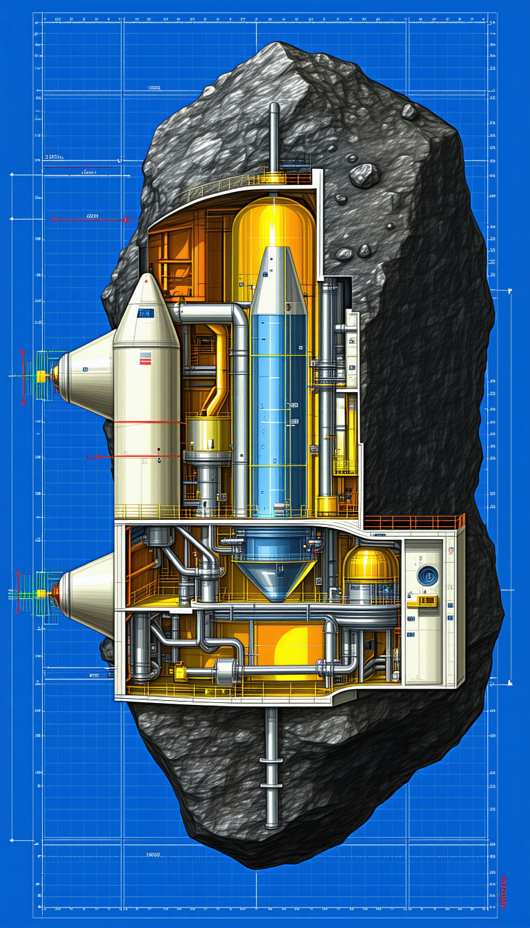 A Large Spacecraft Is Shown In A Drawing, With A Large Rock In The Foreground