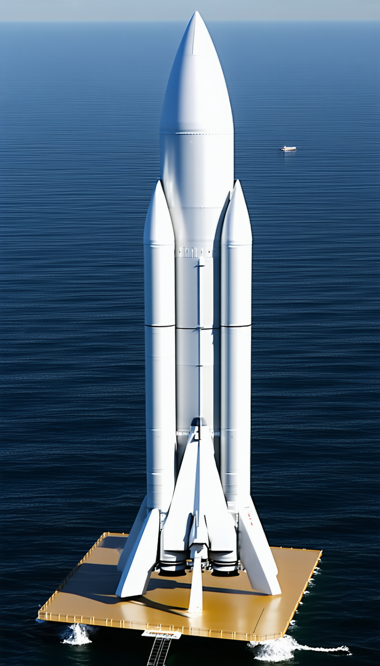A Large White Rocket Ship Floating On The Water