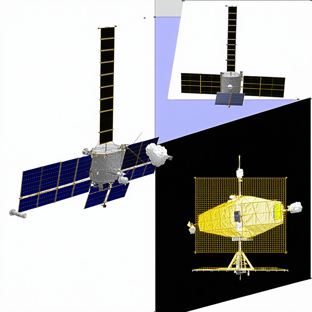 The Image Is A Three-part Illustration Of A Spacecraft