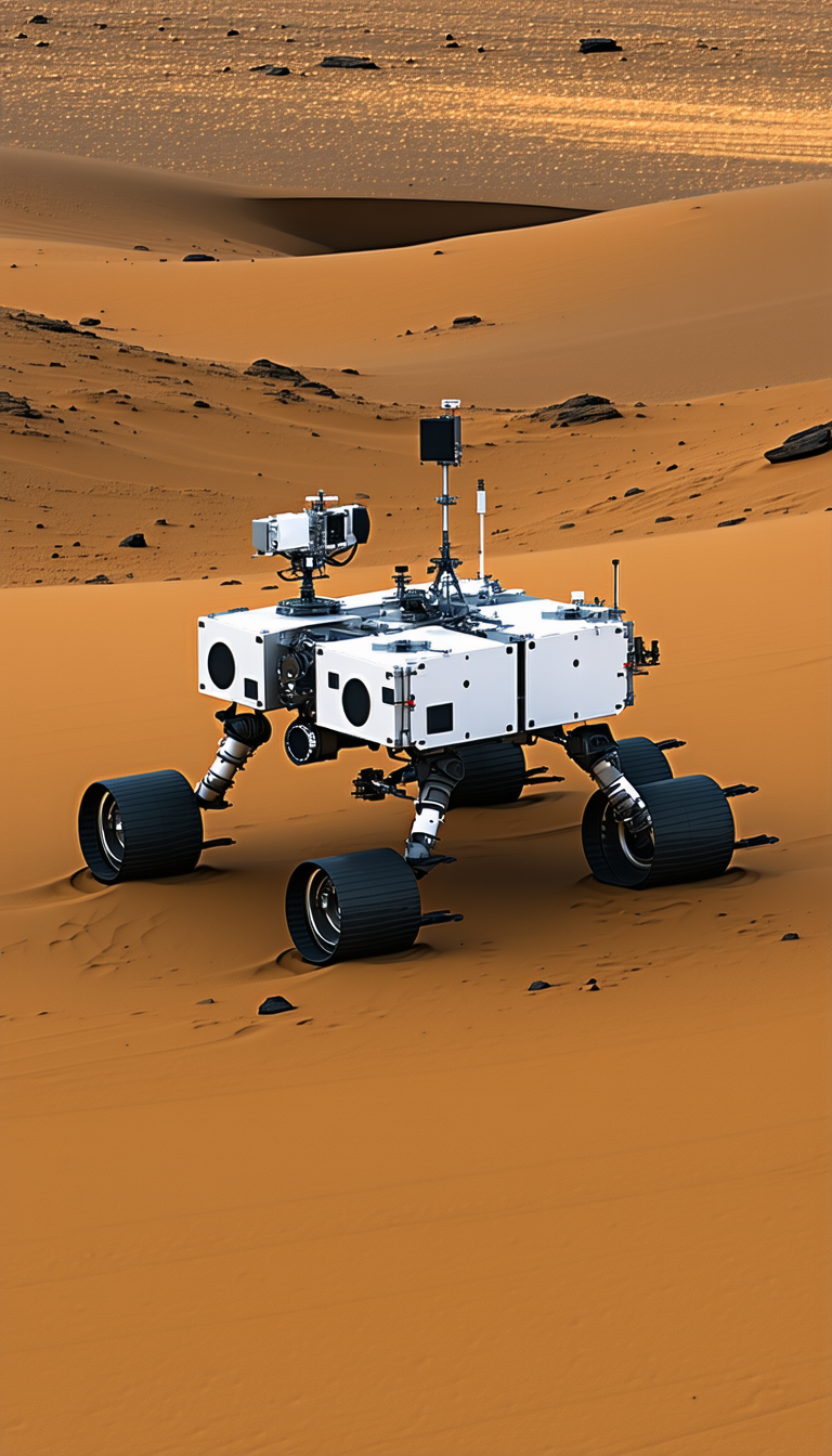 A White Robotic Vehicle, Possibly A Rover, Sitting On A Dirt Surface