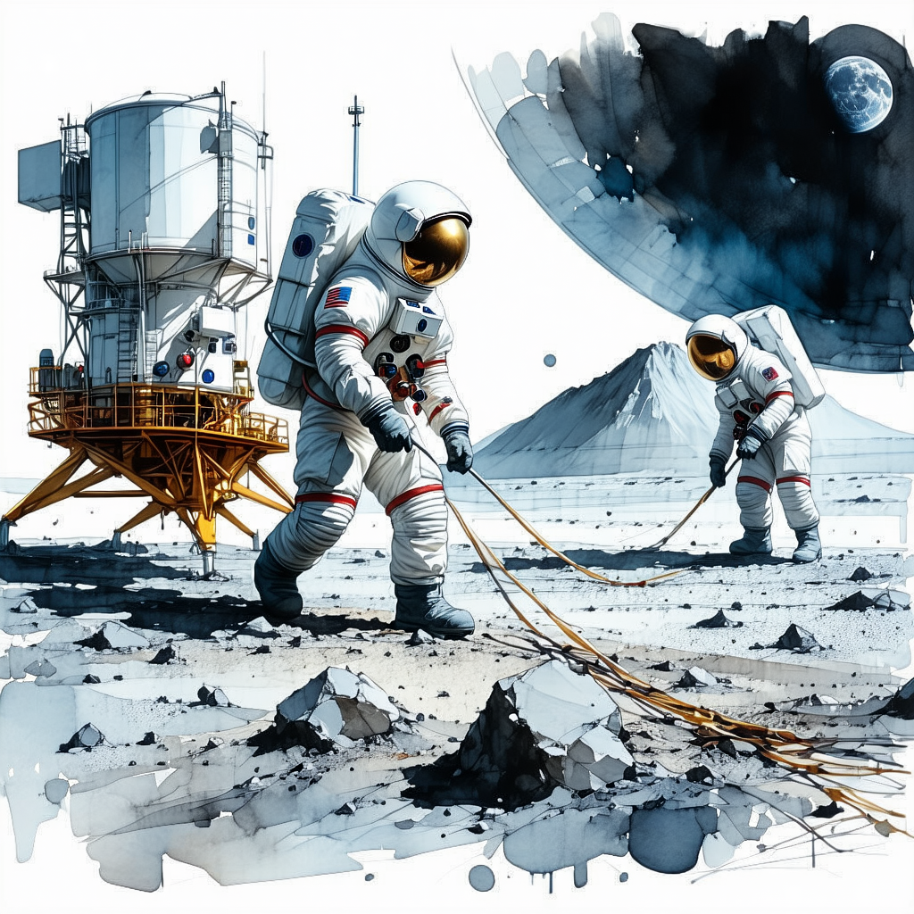 In The Image, There Are Two Astronauts On The Moon, Working Together To Fix A Wire