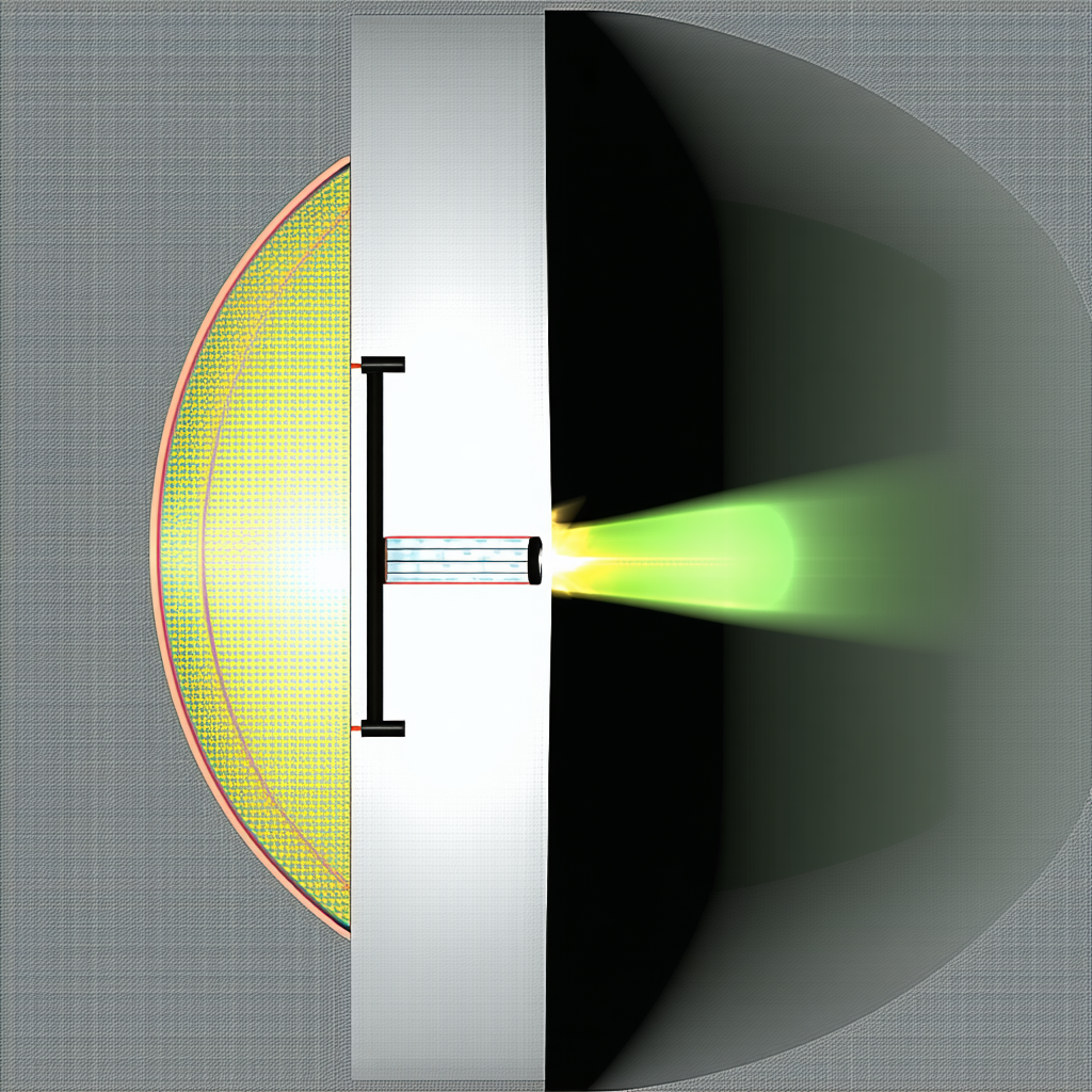 A Bright Green Light Is Shining Through A Small Hole In A Black And White Wall