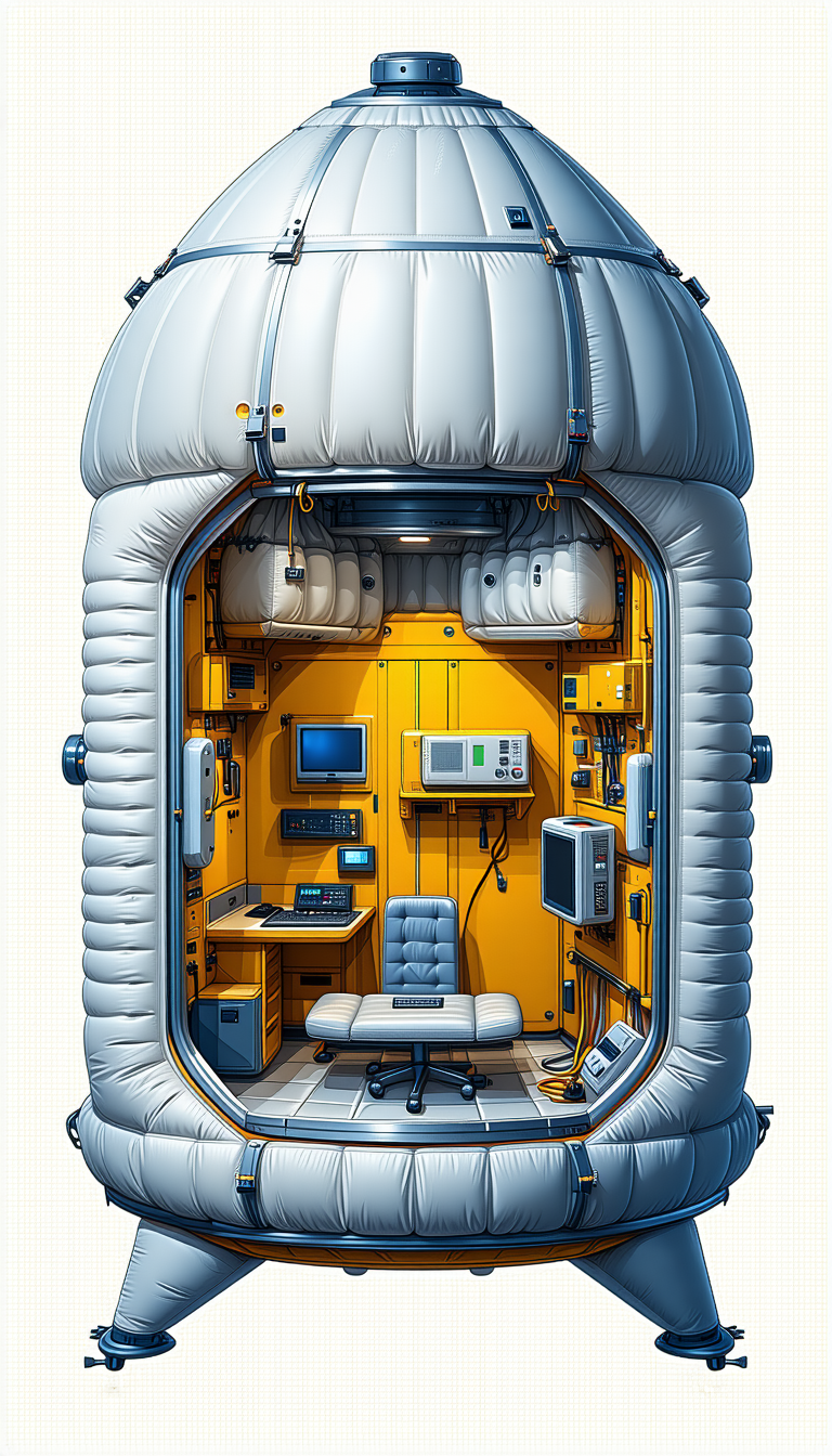 In The Image, There Is A Large, Yellow, And White Spacecraft With A Futuristic Design